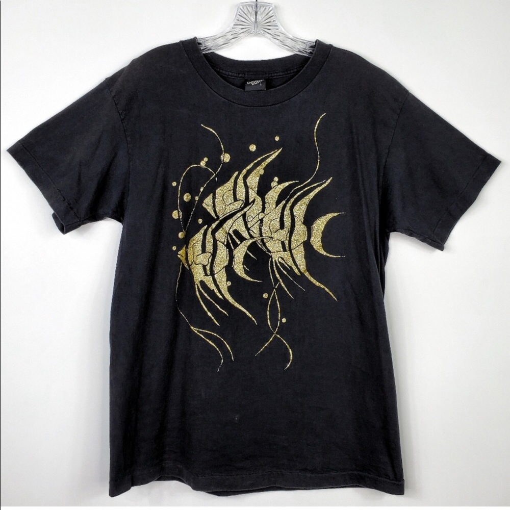 Vintage Angel Fish Gold Glitter Black Graphic Tee